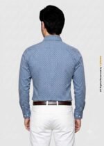 Y-BRAND Men’s Bussines Casual Slate Blue Geometric Micro-Printed Shirt (CS-1025) - Image 4