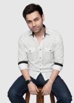 Y-BRAND Men’s White Micro-Printed Dual Pocket Casual Shirt (CS-1024)