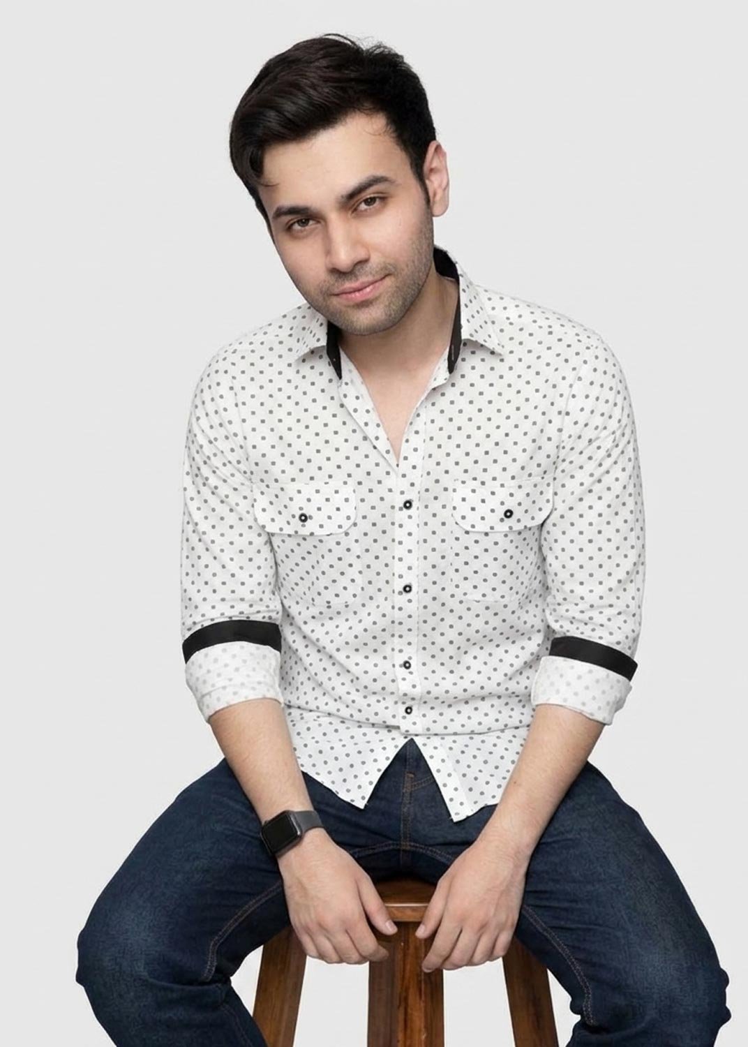 artical-007 Y-BRAND Men’s White Micro-Printed Dual Pocket Casual Shirt (CS-1024) - Image 1
