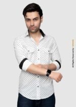 Y-BRAND Men’s White Micro-Printed Dual Pocket Casual Shirt (CS-1024) - Image 2