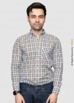 Y-BRAND Men’s Light Blue & Brown Checked Casual Shirt (CS-1023)