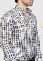 Y-BRAND Men’s Light Blue & Brown Checked Casual Shirt (CS-1023) - Image 2