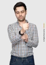 Y-BRAND Men’s Light Blue & Brown Checked Casual Shirt (CS-1023) - Image 3