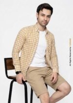 Y-BRAND Men’s Mustard Yellow & Brown Gingham Checked Casual Shirt (CS-1021)