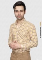 Y-BRAND Men’s Mustard Yellow & Brown Gingham Checked Casual Shirt (CS-1021) - Image 2