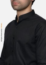 Y-BRAND Men’s Solid Black Mandarin Collar Formal Dress Shirt FS-1081 - Image 2