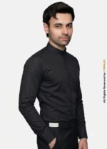 Y-BRAND Men’s Solid Black Mandarin Collar Formal Dress Shirt FS-1081 - Image 3