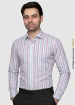 Y-BRAND Men’s Multi-Stripe Formal Dress Shirt with Silver Pinstripe FS-1070 - Image 2
