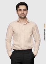 Y-BRAND Men’s Peach & Slate Grey Micro-Check Formal Dress Shirt FS-1079