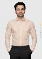 Y-BRAND Men’s Peach & Slate Grey Micro-Check Formal Dress Shirt FS-1079
