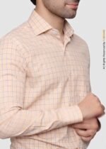 Y-BRAND Men’s Peach & Slate Grey Micro-Check Formal Dress Shirt FS-1079 - Image 2