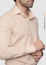 Y-BRAND Men’s Peach & Slate Grey Micro-Check Formal Dress Shirt FS-1079 - Image 2