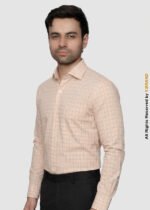 Y-BRAND Men’s Peach & Slate Grey Micro-Check Formal Dress Shirt FS-1079 - Image 3