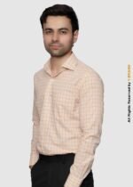 Y-BRAND Men’s Peach & Slate Grey Micro-Check Formal Dress Shirt FS-1079 - Image 3