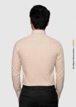 Y-BRAND Men’s Peach & Slate Grey Micro-Check Formal Dress Shirt FS-1079 - Image 4