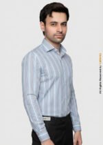 Y-BRAND Men’s Sky Blue Striped with Red Accents Formal Dress Shirt FS-1073 - Image 3