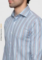Y-BRAND Men’s Sky Blue Striped with Red Accents Formal Dress Shirt FS-1073 - Image 2