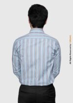 Y-BRAND Men’s Sky Blue Vertical Striped with Red Accents Formal Dress Shirt FS-1073 - Image 4