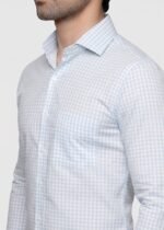 Y-BRAND Men’s Light Blue Gingham Check Formal Dress Shirt FS-1074 - Image 2