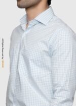 Y-BRAND Men’s Light Blue Gingham Check Formal Dress Shirt FS-1074 - Image 2