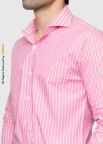 Y-BRAND Men’s Pink & White Vertical Striped Formal Dress Shirt FS-1075 - Image 2