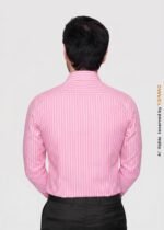 Y-BRAND Men’s Pink & White Vertical Striped Formal Dress Shirt FS-1075 - Image 4