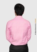 Y-BRAND Men’s Pink & White Vertical Striped Formal Dress Shirt FS-1075 - Image 4