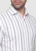 Y-BRAND Men’s White & Slate Blue Vertical Striped Formal Dress Shirt FS-1080 - Image 2