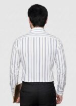 Y-BRAND Men’s White & Slate Blue Vertical Striped Formal Dress Shirt FS-1080 - Image 3