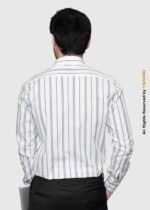 Y-BRAND Men’s White & Slate Blue Vertical Striped Formal Dress Shirt FS-1080 - Image 3