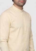 Y-BRAND Men’s Soft Yellow Striped Mandarin Collar Shirt CS-1029 - Image 2