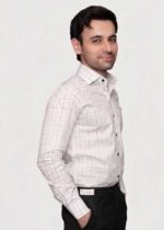Y-BRAND Men’s White Tattersall Windowpane Check Formal Dress Shirt FS-1076
