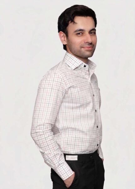 Y-BRAND Men’s White Tattersall Windowpane Check Formal Dress Shirt FS-1076