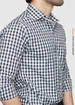 Y-BRAND Men’s Navy Blue & White Gingham Check Formal Dress Shirt FS-1077 - Image 3