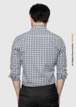 Y-BRAND Men’s Navy Blue & White Gingham Check Formal Dress Shirt FS-1077 - Image 4