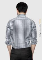Y-BRAND Men’s Navy Blue & White Gingham Check Formal Dress Shirt FS-1077 - Image 4