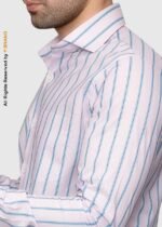 Y-BRAND Men’s Light Pink & Blue Vertical Striped Formal Dress Shirt FS-1078 - Image 2