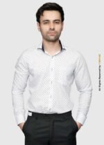 Y-BRAND White & Navy Micro Paisley Print with contrast DS-1021