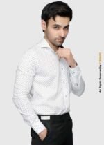 Y-BRAND White & Navy Micro Paisley Print with contrast DS-1021 - Image 3