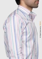 Y-BRAND Men’s Bussines Casual Pink & Blue Multi-Color Striped Shirt (CS-1022) - Image 3