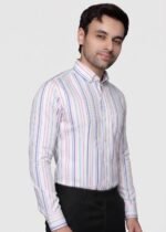 Y-BRAND Men’s Bussines Casual Pink & Blue Multi-Color Striped Shirt (CS-1022) - Image 2