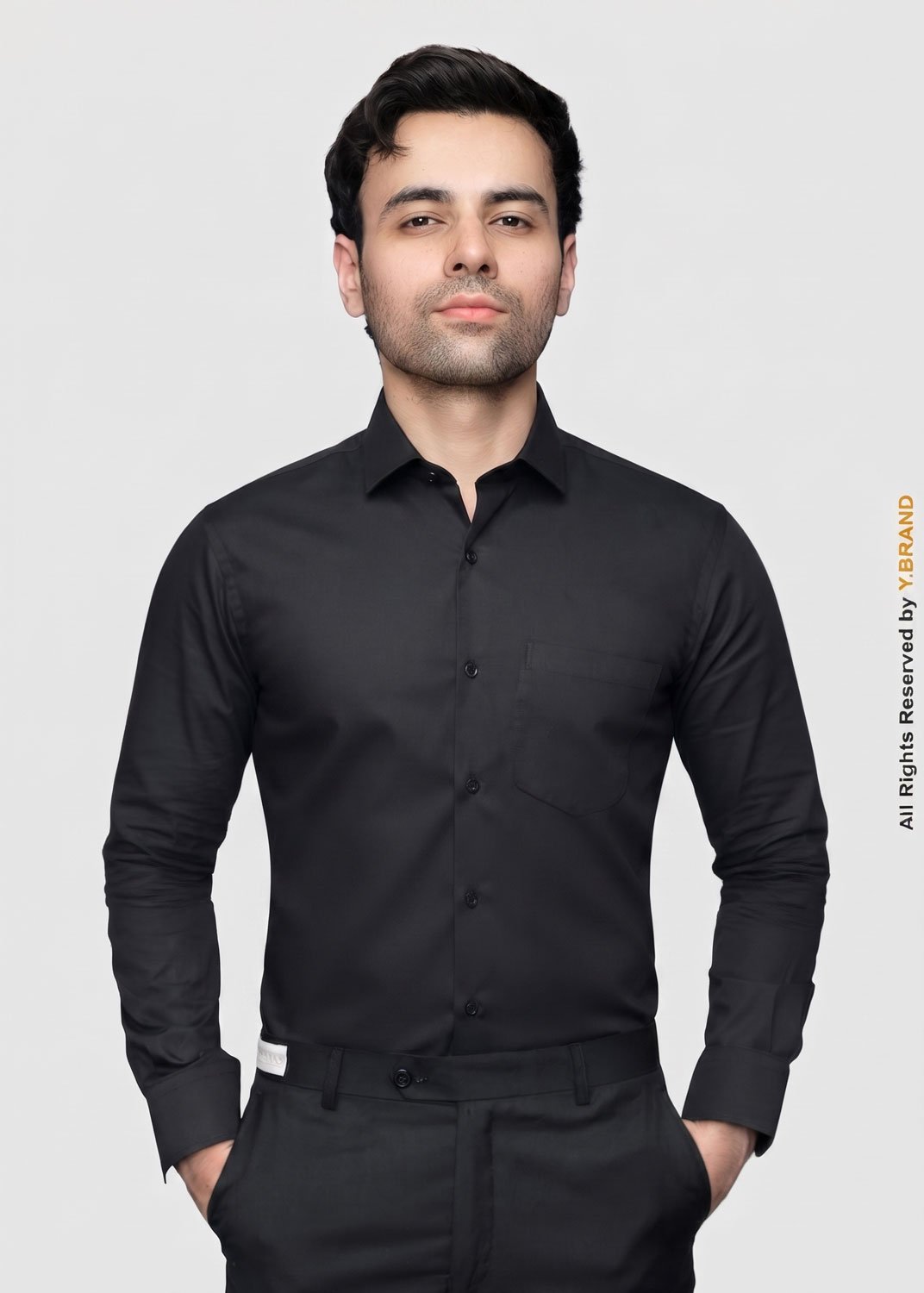 artical-030 Y-BRAND Men's Classic Premium Solid Black Formal Dress Shirt FS-1082 - Image 1