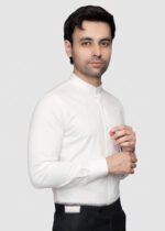 Y-BRAND Men’s Solid White Mandarin Collar Formal Dress Shirt FS-1084 - Image 3