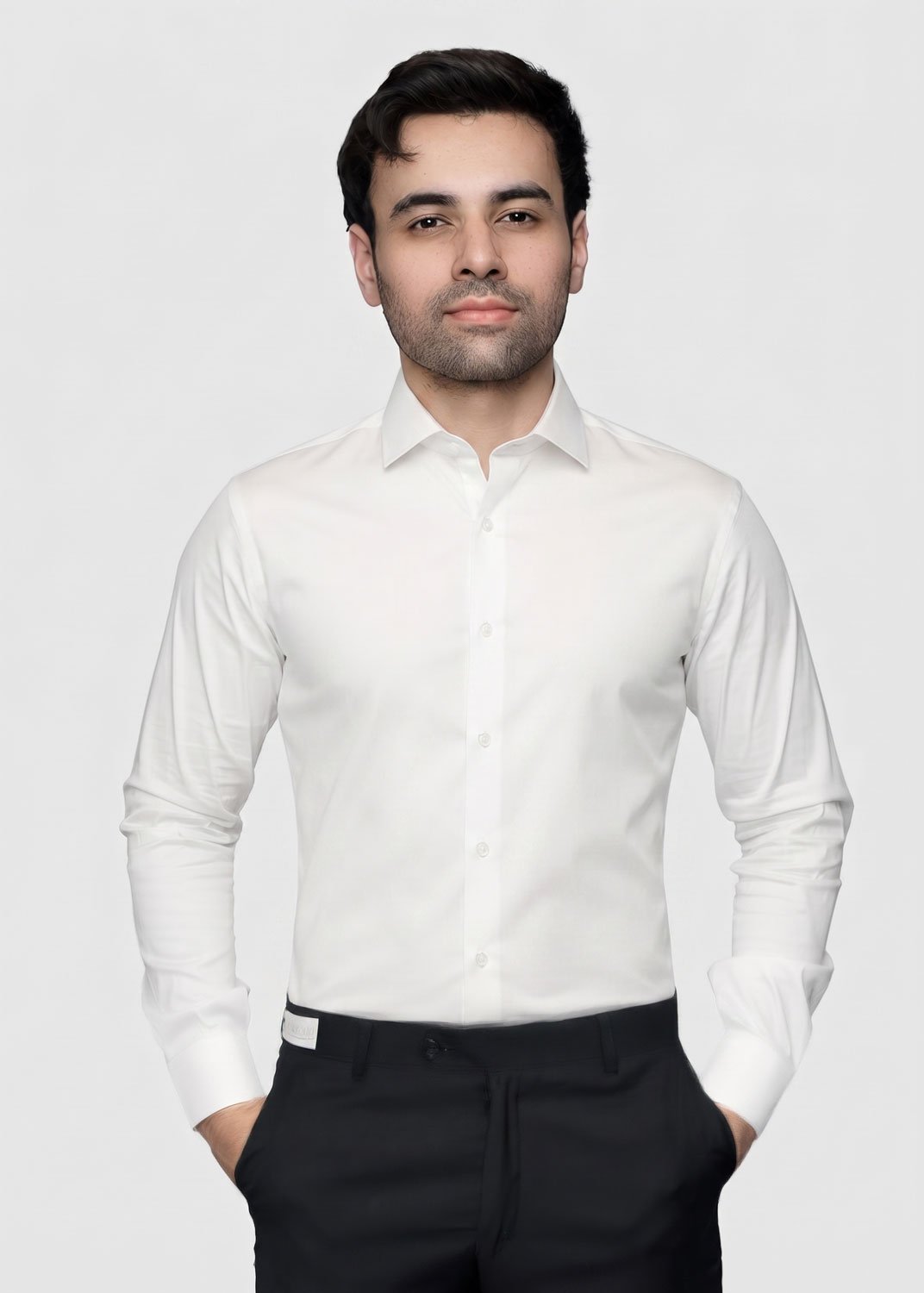 artical-031 Y-BRAND Men's Classic Premium Solid White Formal Dress Shirt FS-1085 - Image 1