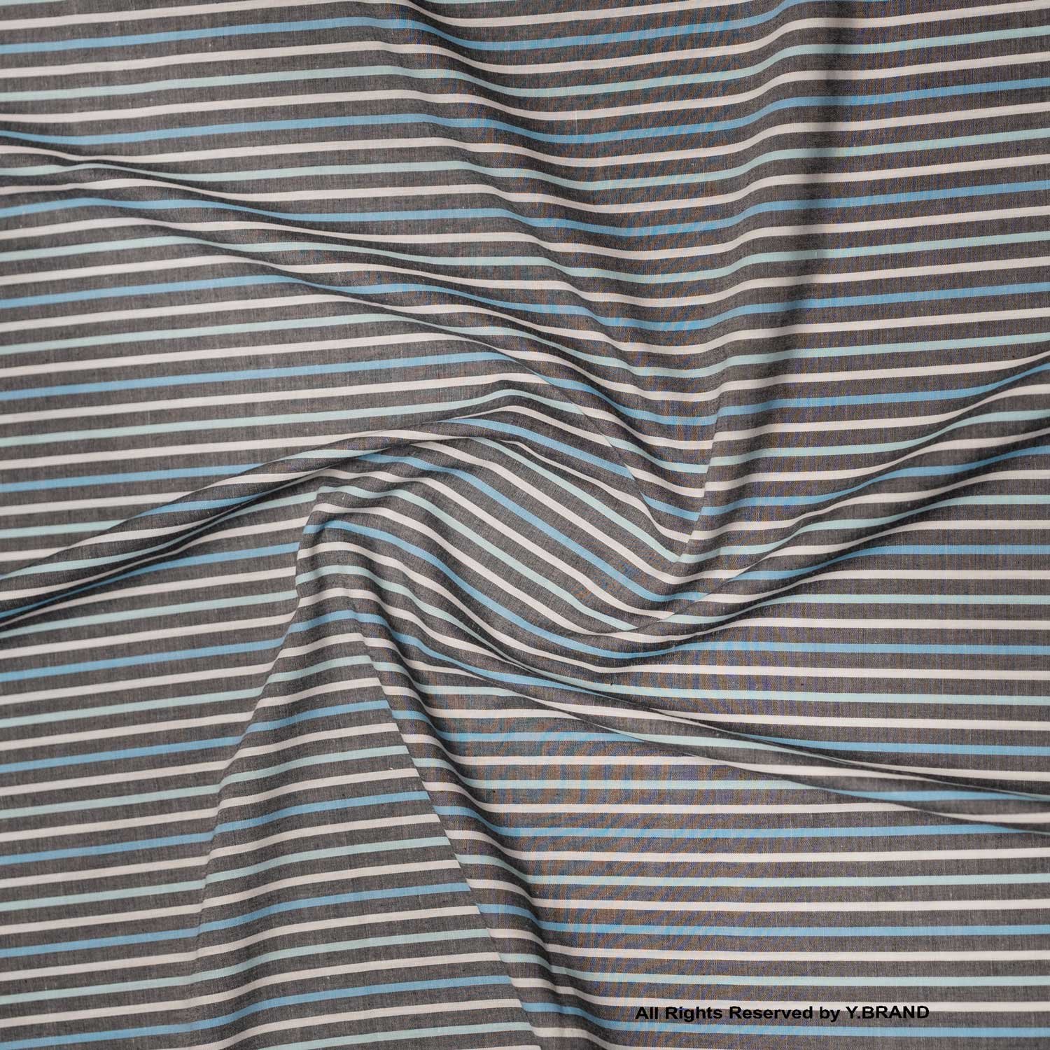 YCS-1046 Charcoal Grey & Sky Blue Vertical Striped Fabric YCS-1046 - Image 1