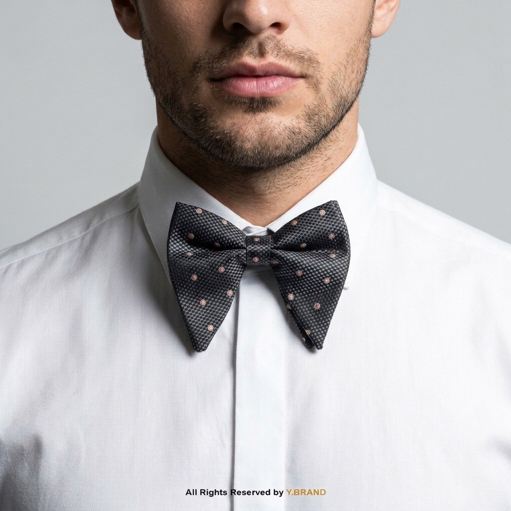 BT-1050a Charcoal Black Textured Polka Dot Men's Bow Tie BT-1050 - Image 1