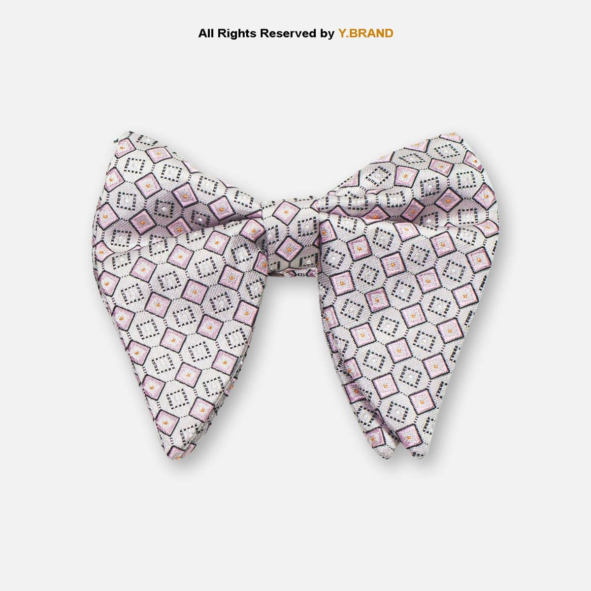 BT-1051 Silver Grey & Pink Geometric Diamond Men's Bow Tie BT-1051 - Image 1