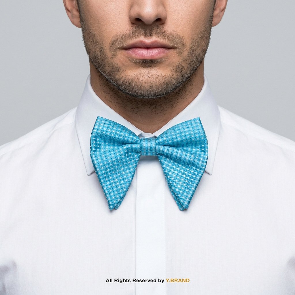BT-1055b Turquoise Blue Textured Micro-Check Men's Bow Tie BT-1055 - Image 1
