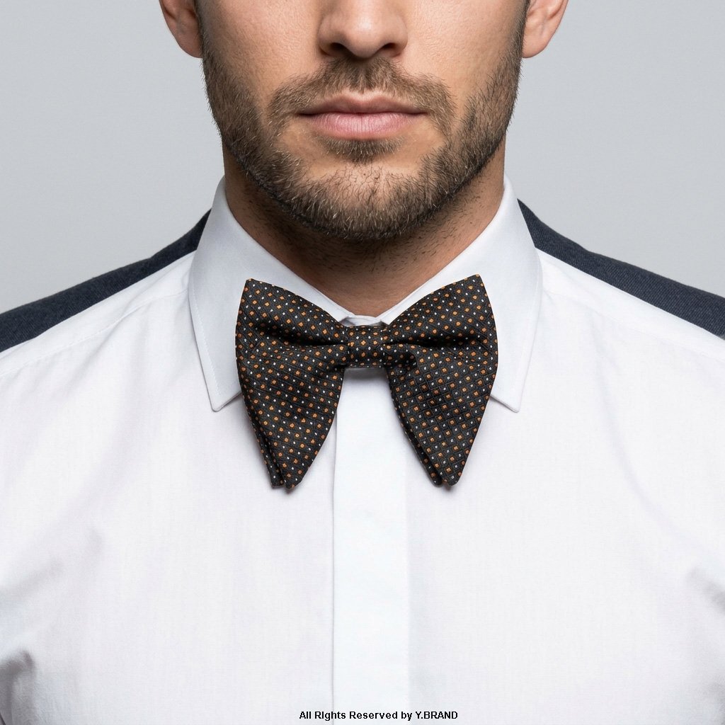 BT-1066a Black & Orange Textured Polka Dot Men's Bow Tie BT-1066 - Image 1
