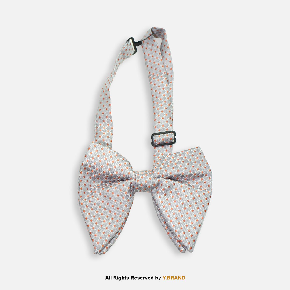 BT-1069 Silver Grey & Orange Textured Micro-Check Men's Bow Tie BT-1069 - Image 1